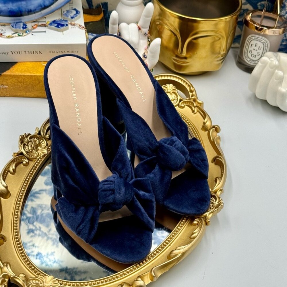 🆕 LOEFFLER RANDALL 🧿 NWOB Coco Knotted Velvet Block Heel Mules, Blue, Sz 7 - Picture 3 of 15